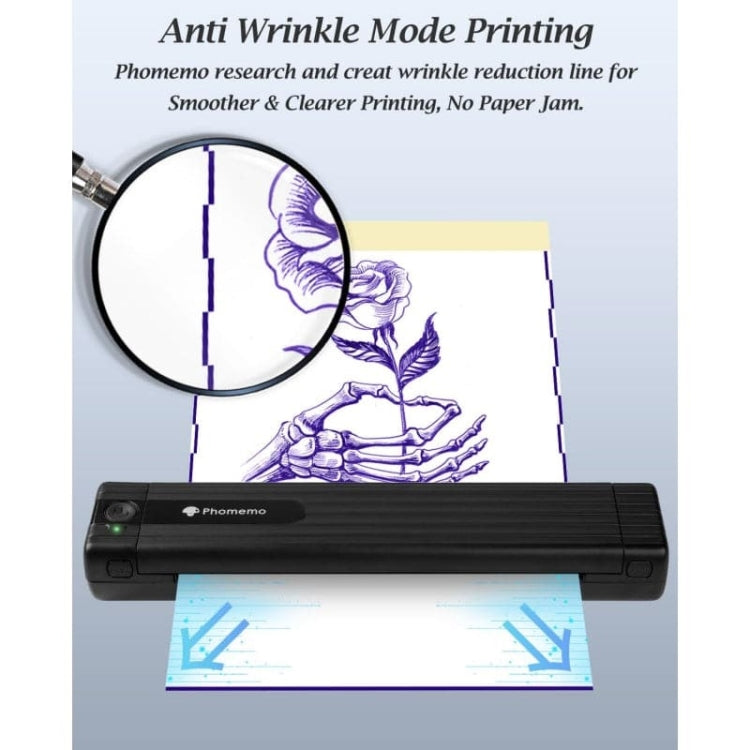 Stampante per stencil per tatuaggi wireless Phomemo TP83-BK con 10 fogli di carta transfer