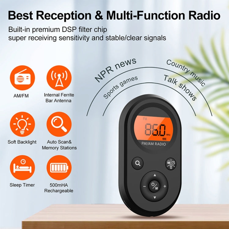 M01 Mini Radio FM/AM Portatile Ricaricabile con Retroilluminazione