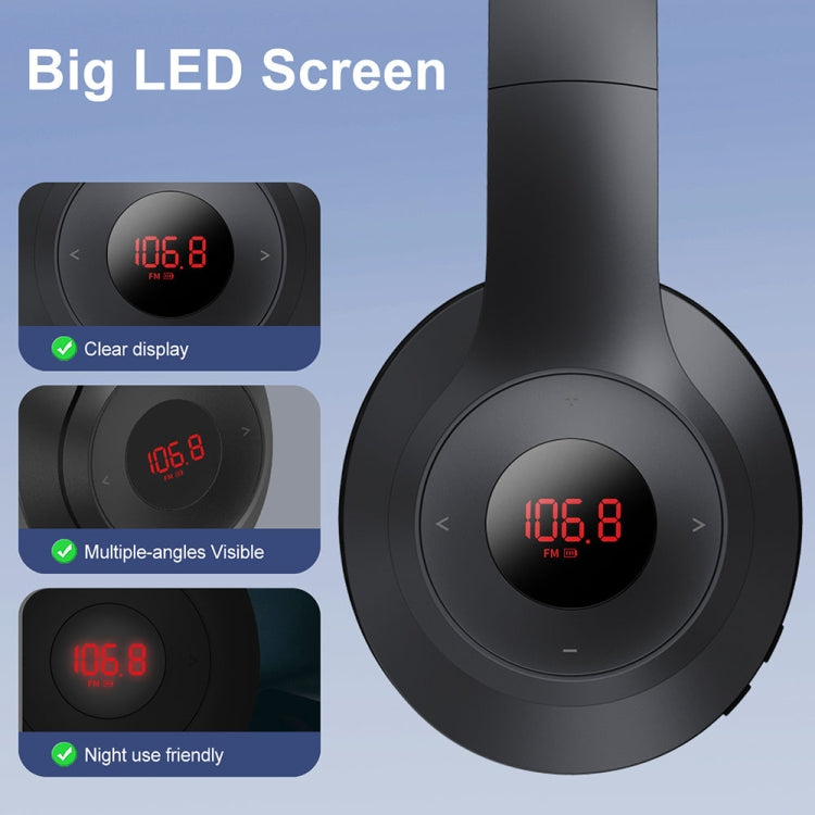 X5 Cuffie radio FM con display digitale portatile e pieghevoli, Charging White, Charging Black, Bluetooth White
