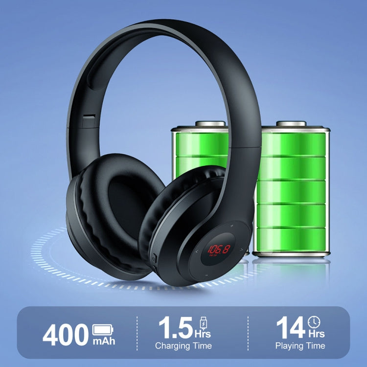 X5 Cuffie radio FM con display digitale portatile e pieghevoli, Charging White, Charging Black, Bluetooth White