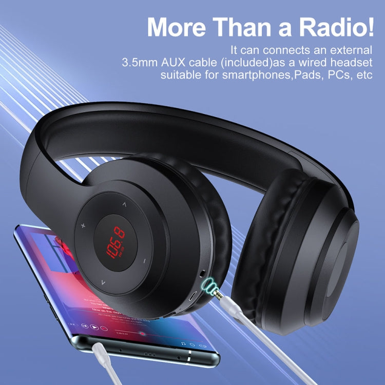 X5 Cuffie radio FM con display digitale portatile e pieghevoli, Charging White, Charging Black, Bluetooth White