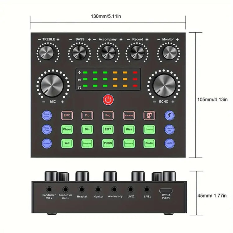 V8S Audio Mixer Live Voice Changer Scheda audio esterna, Black, Gold Triangle Set, Black Triangle Set, Gold Cantilever Set, Black Cantilever Set, Gold Cantilever+Lamp