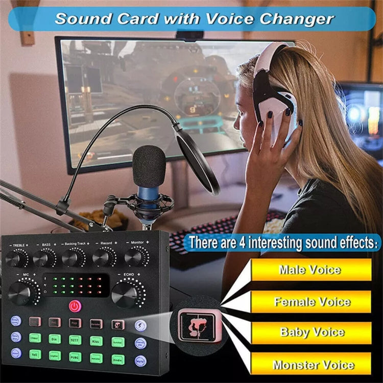 V8S Audio Mixer Live Voice Changer Scheda audio esterna, Black, Gold Triangle Set, Black Triangle Set, Gold Cantilever Set, Black Cantilever Set, Gold Cantilever+Lamp