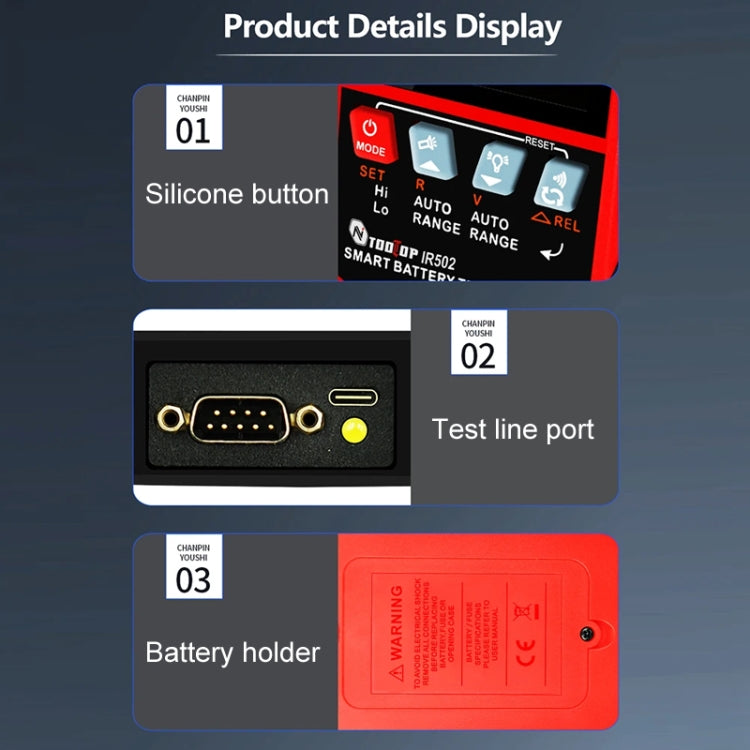 Tester di resistenza interna della batteria Tester per batterie alcaline al piombo e al litio, IR500, IR502