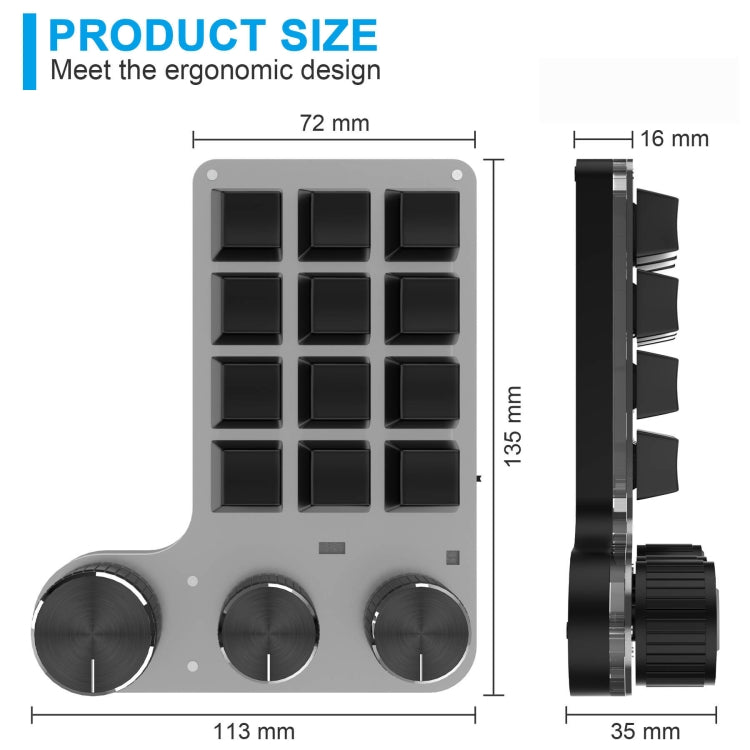 Tastiera di programmazione con disegno personalizzato a 3 manopole cablate a 12 tasti con modulazione del volume, 12 Keys+3 Knobs