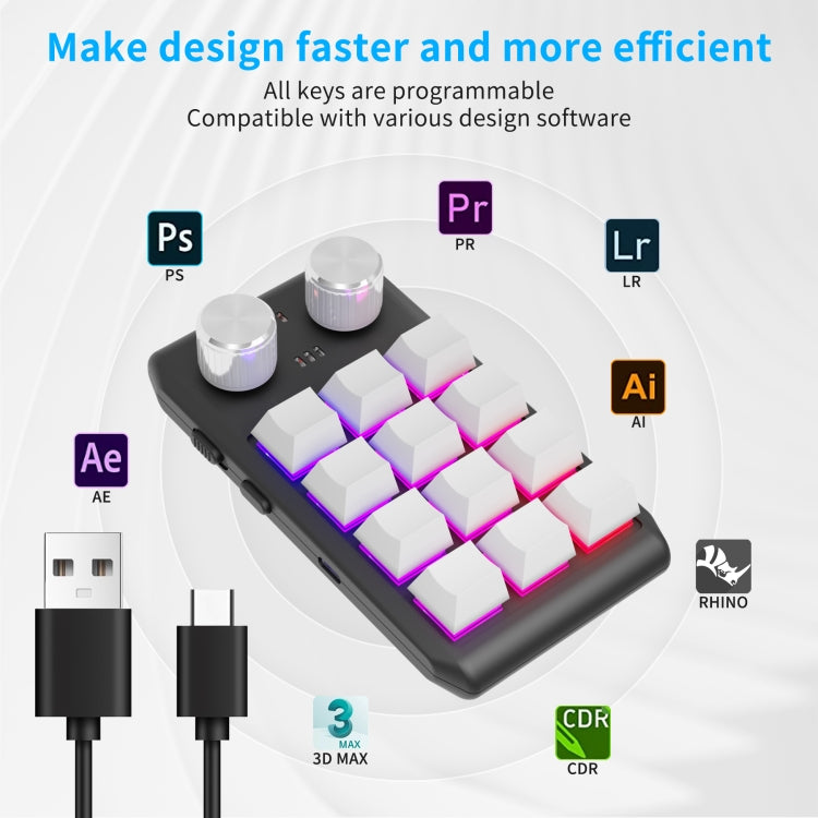 12 tasti cablati con luci RGB Tasti di scelta rapida per tastiera da ufficio personalizzati Controllo del volume audio del computer, 12 Keys+2 Knobs