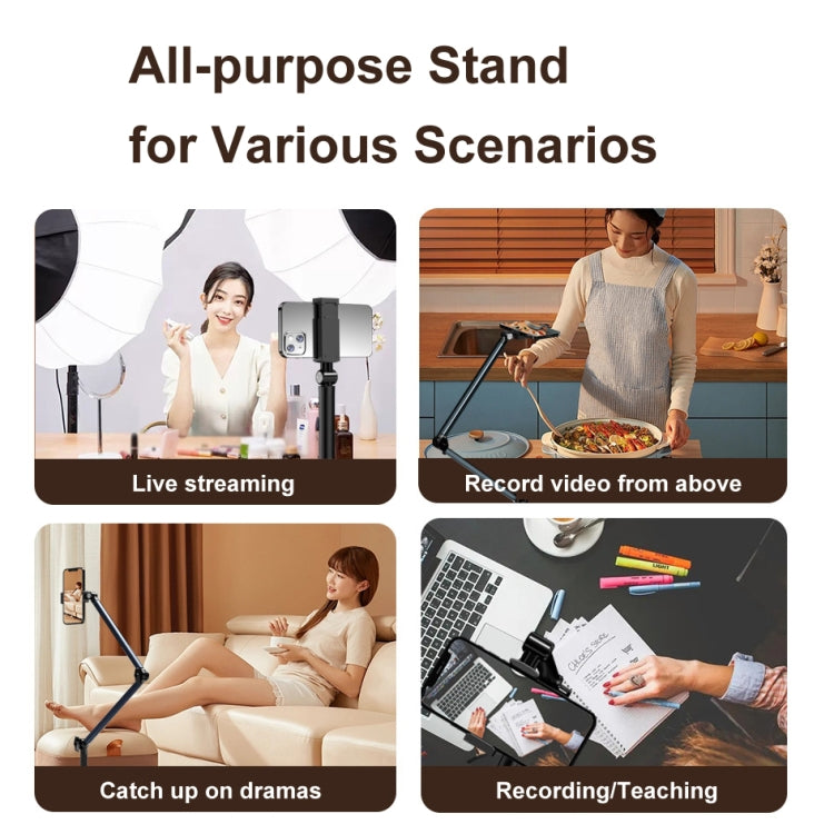 Supporto da pavimento per telefono cellulare da 1,7 m Supporto per riprese dall'alto Supporto pigro retrattile, Only Stand, With Fill Light, With Remote Control, With Control+Light