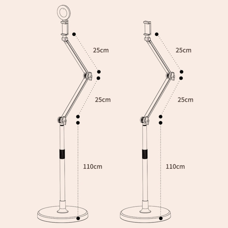 Supporto da pavimento per telefono cellulare da 1,7 m Supporto per riprese dall'alto Supporto pigro retrattile, Only Stand, With Fill Light, With Remote Control, With Control+Light