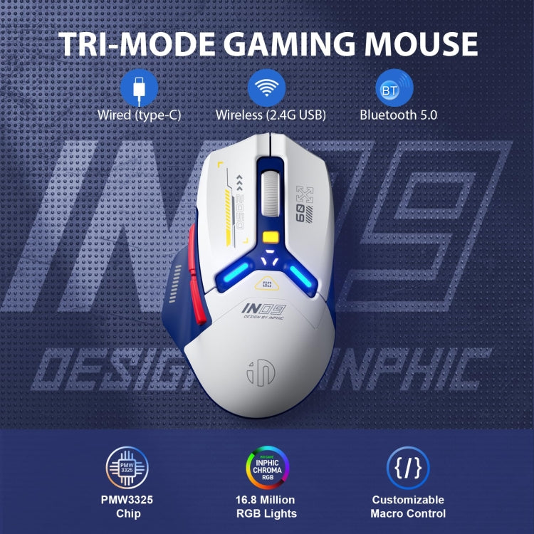 Mouse per computer da ufficio per giochi Bluetooth wireless Inphic IN9 Tri-mode