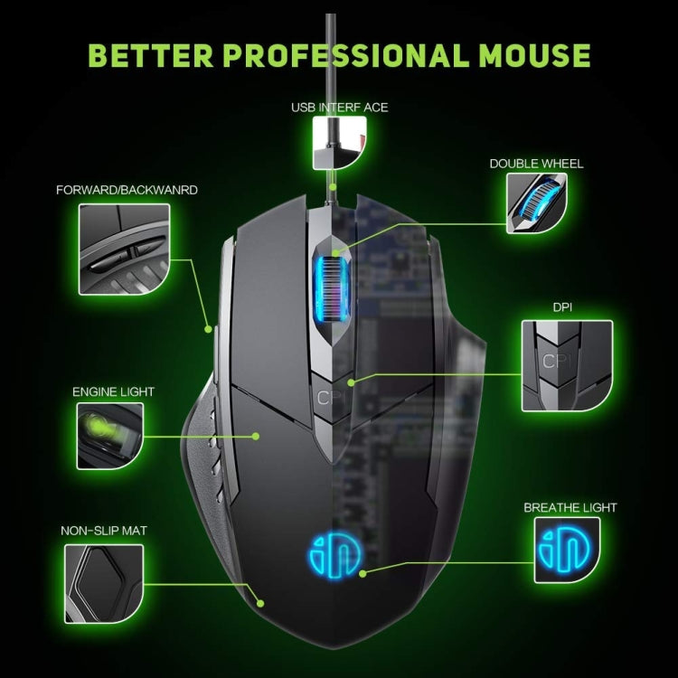 Mouse da gioco per computer Inphic PW1H cablato silenzioso illuminato a 6 pulsanti