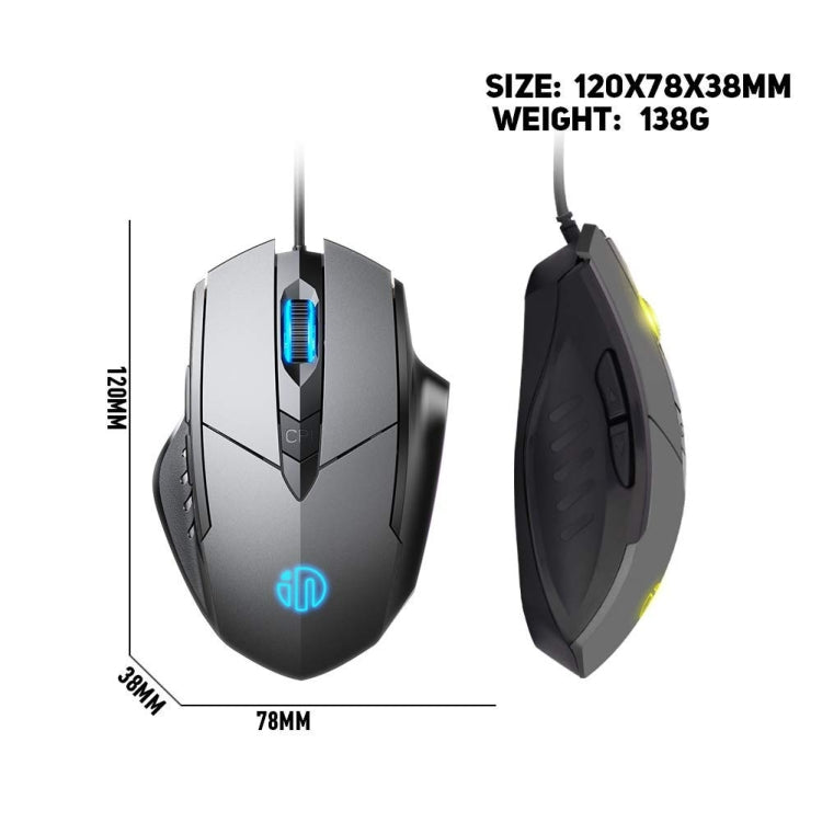 Mouse da gioco per computer Inphic PW1H cablato silenzioso illuminato a 6 pulsanti