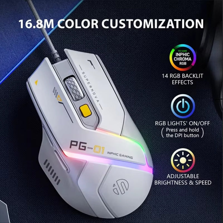 Mouse cablato per giochi per computer con emissione di luce RGB Inphic PG1, PG1