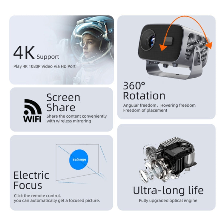 Proiettore portatile Android intelligente 4K, US Plug, UK Plug, EU Plug, AU Plug