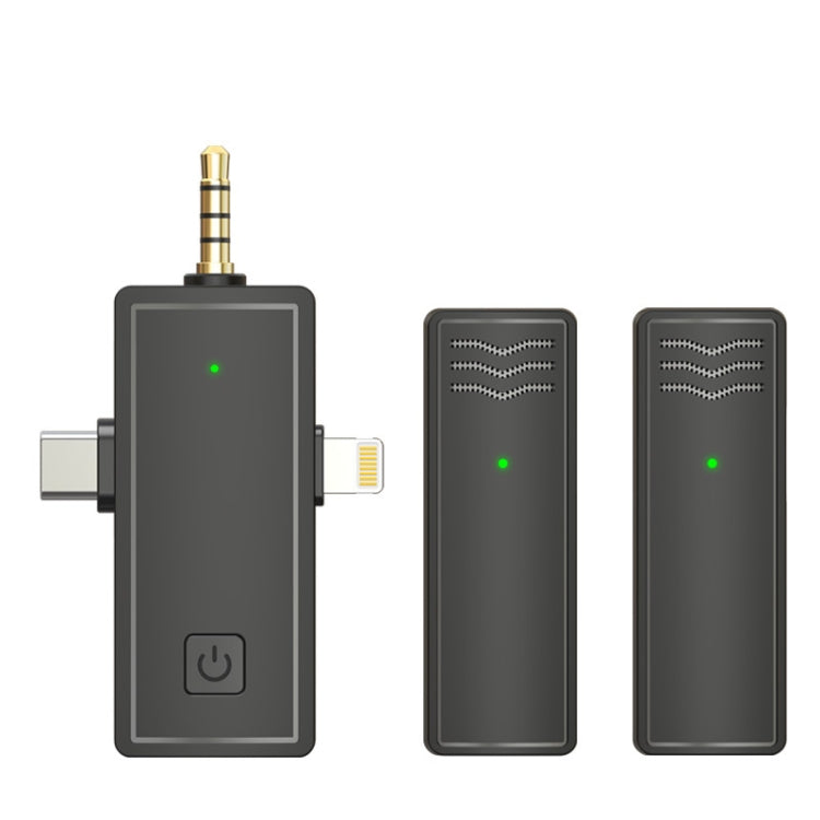 Microfono Lavalier wireless 3 in 1 per iPhone Type-C / USB-C Jack da 3,5 mm Smartphone Fotocamera SLR PC, 1 Drag 1, 1 Drag 2