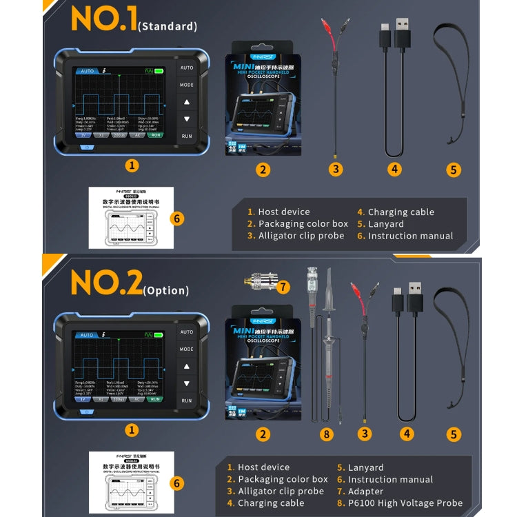 FNIRSI 2 in 1 Mini generatore di segnale oscilloscopio digitale portatile, Standard, Upgrade
