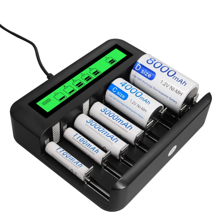 Caricabatterie multifunzione LCD a otto slot AA / AAA / C / D, 8 Slots USB