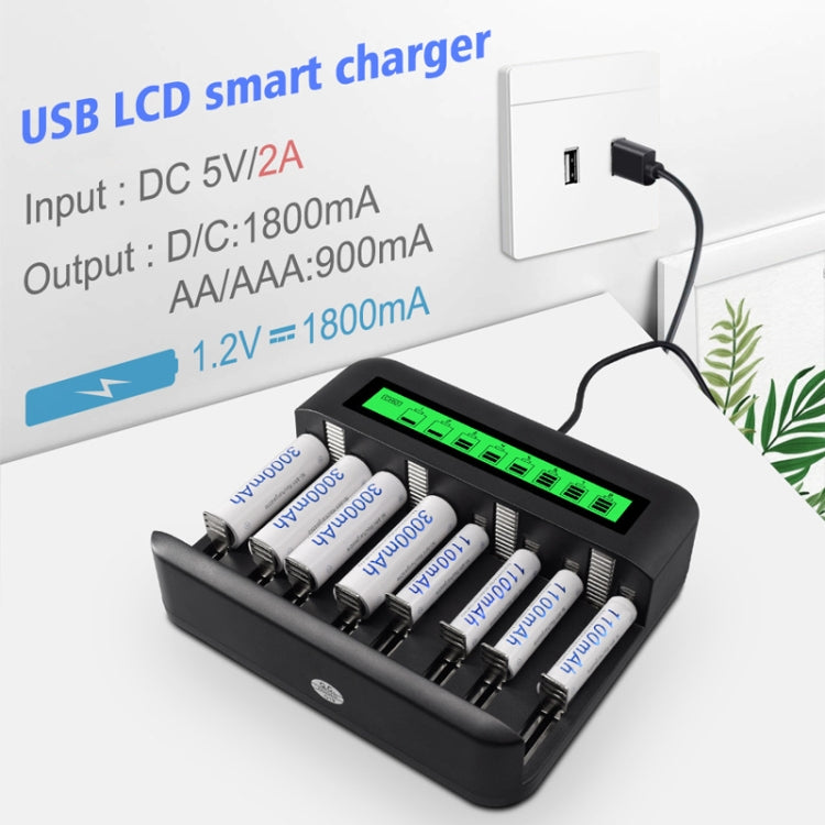 Caricabatterie multifunzione LCD a otto slot AA / AAA / C / D, 8 Slots USB