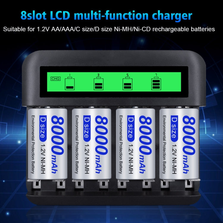 Caricabatterie multifunzione LCD a otto slot AA / AAA / C / D, 8 Slots USB