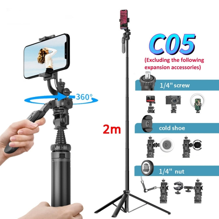 Selfie stick con treppiede in metallo da 2 m con 4 interfacce di espansione e luce di riempimento D07 per fotocamera del telefono, With D07 Fill Light
