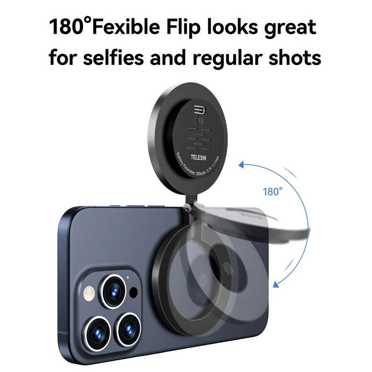 TELESIN Luce magnetica per selfie, ricaricabile, design reversibile, luce di riempimento, P5-BGD-01