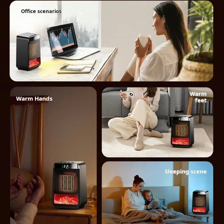 Riscaldatore PTC da tavolo E03 con luce a fiamma dinamica, US Plug, EU Plug, UK Plug