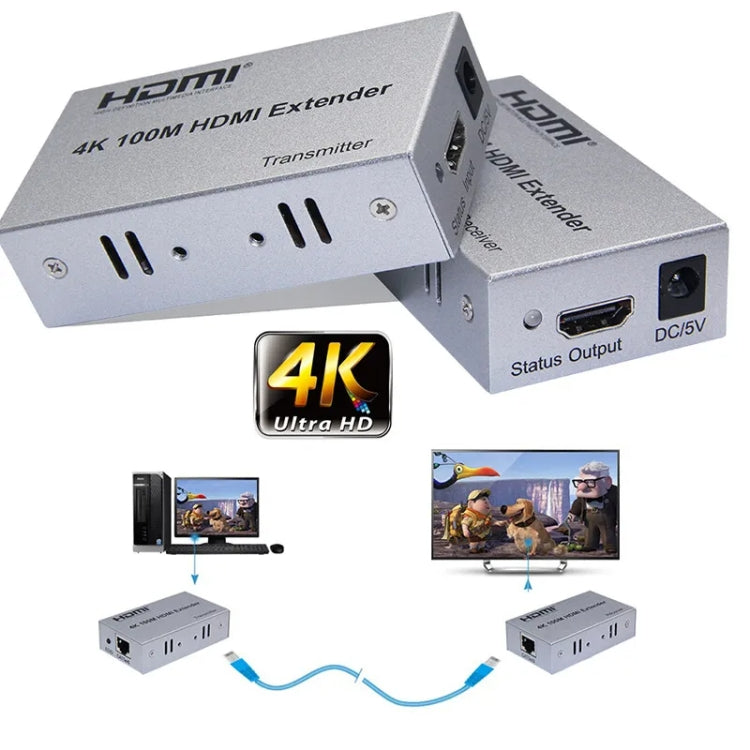Cavo Ethernet singolo HDMI a RJ45, amplificatore di segnale per cavo 4K HD, prolunga da 100 m, US Plug, UK Plug, EU Plug