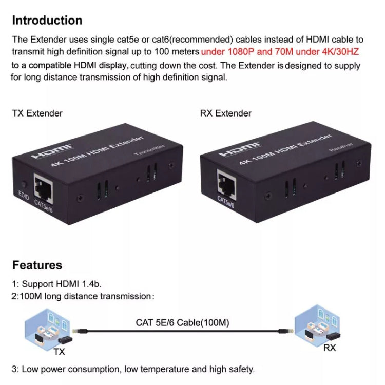 Cavo Ethernet singolo HDMI a RJ45, amplificatore di segnale per cavo 4K HD, prolunga da 100 m, US Plug, UK Plug, EU Plug