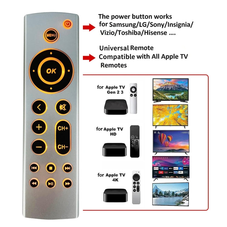 Per Apple TV Telecomando 4K / HD A2169 A1842 A1625 Stile retroilluminazione senza voce, Backlight Style