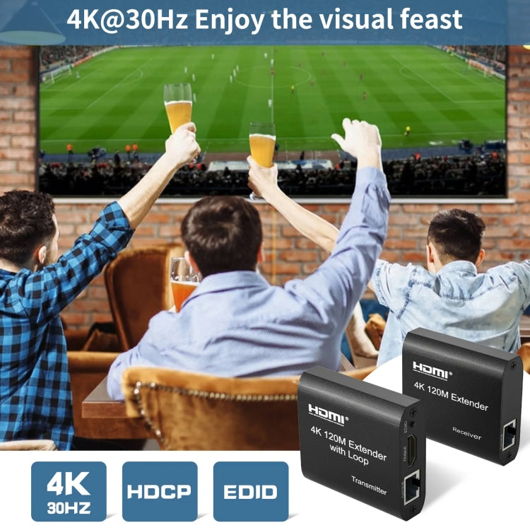 Cavo di rete singolo HDMI a RJ45 da 120 m, estensore di rete HD 4K, ricevitore+trasmettitore, US Plug, UK Plug, EU Plug