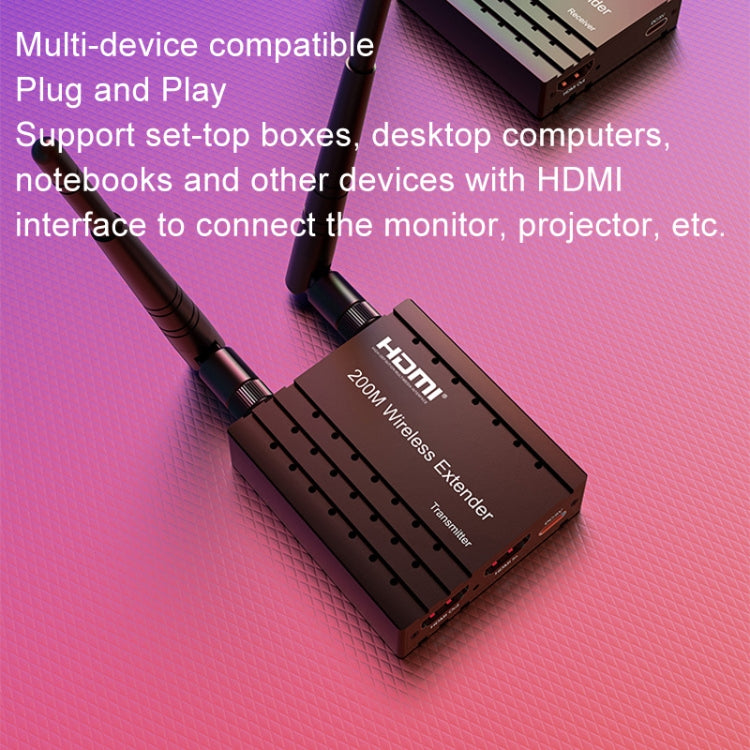 Amplificatore di segnale extender HDMI wireless 200M, trasmettitore + ricevitore, 200M