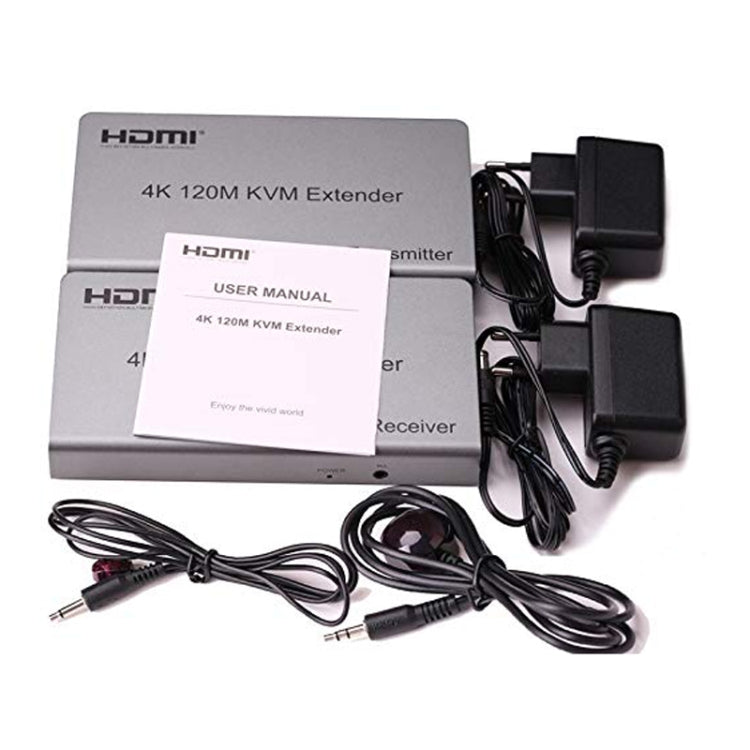KVM 120m 4K HD Extender Computer Mouse Tastiera HDMI Singolo Cavo Ethernet Trasmettitore + Ricevitore, US Plug, UK Plug, EU Plug