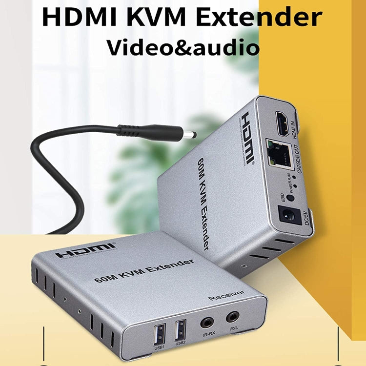 Cavo di estensione di rete HDMI KVM 60m con trasmettitore+ricevitore audio/video, spina USA, 60m
