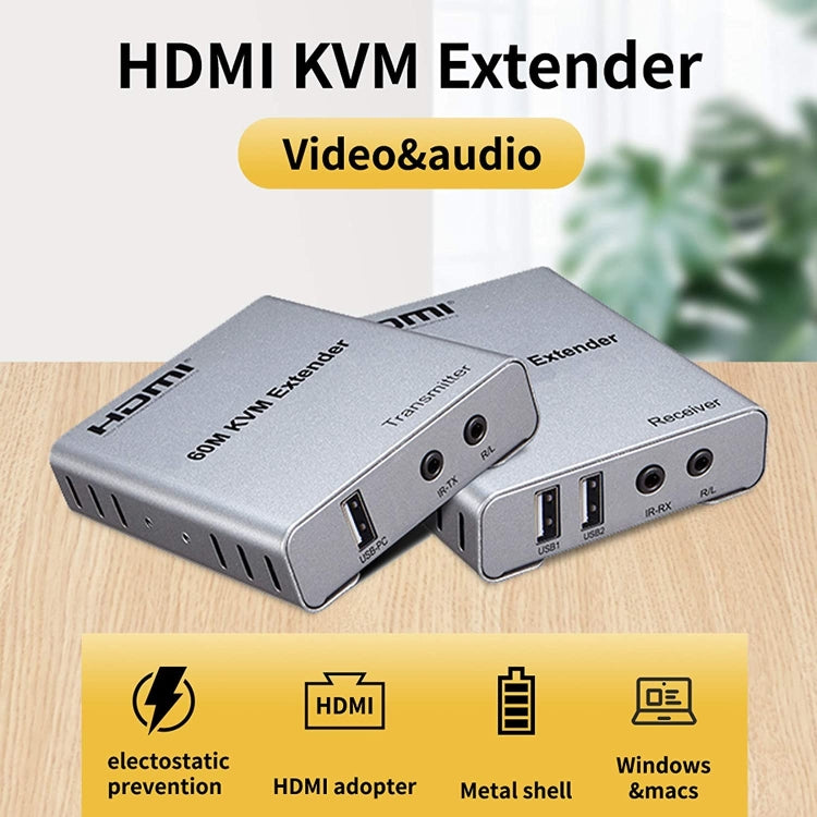 Cavo di estensione di rete HDMI KVM 60m con trasmettitore+ricevitore audio/video, spina USA, 60m