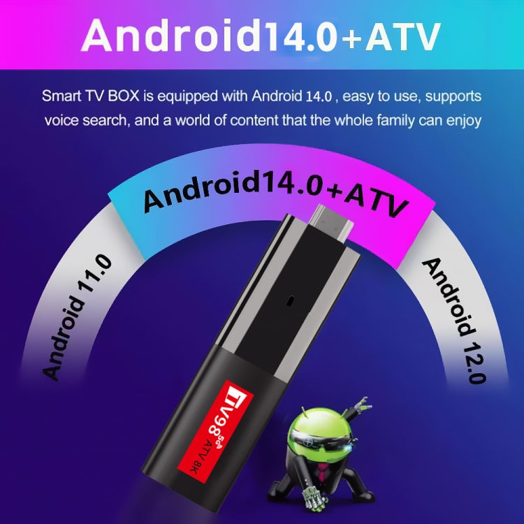 TV98 ATV 8K Allwinner H618 Android 14 2.5G+5G Dual Wifi HD Set-Top Box con telecomando vocale Bluetooth, Allwinner H618 8K