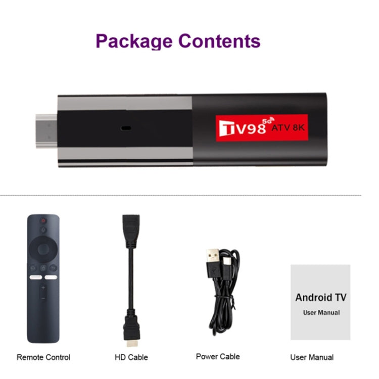 TV98 ATV 8K Allwinner H618 Android 14 2.5G+5G Dual Wifi HD Set-Top Box con telecomando vocale Bluetooth, Allwinner H618 8K