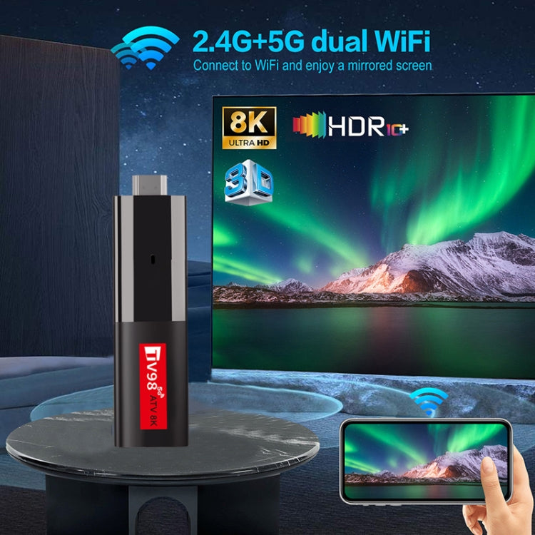 TV98 ATV 8K Allwinner H618 Android 14 2.5G+5G Dual Wifi HD Set-Top Box con telecomando vocale Bluetooth, Allwinner H618 8K