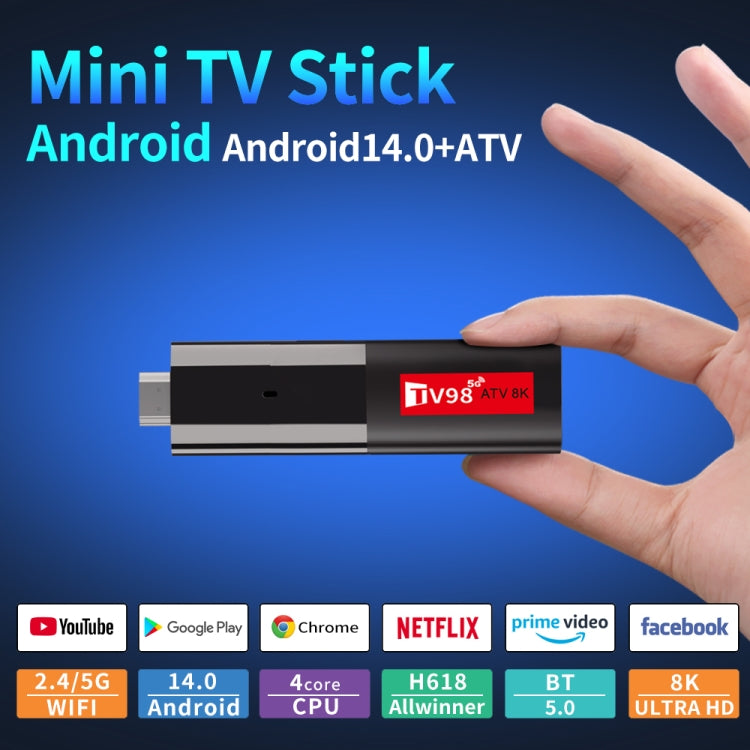 TV98 ATV 8K Allwinner H618 Android 14 2.5G+5G Dual Wifi HD Set-Top Box con telecomando vocale Bluetooth, Allwinner H618 8K