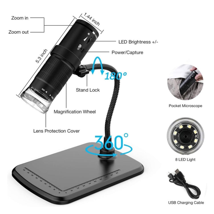Microscopio elettronico digitale WiFi HD 1000x, Folding Type, Snake Tube Type