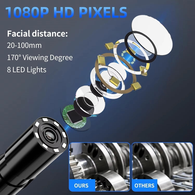 Endoscopio per cilindro motore con telecamera per condotte da 8 mm con schermo, 2m Hard Wire, 5m Hard Wire