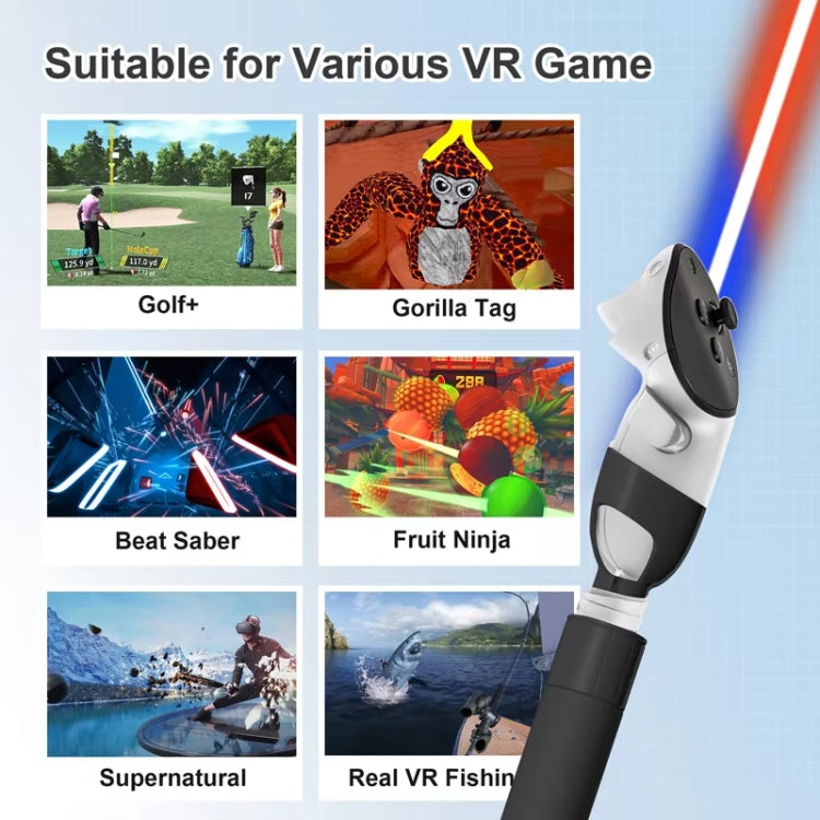 DEVASO per Meta Quest 3 Game Lightsaber Golf Game Estensione asta impugnatura da baseball Accessori