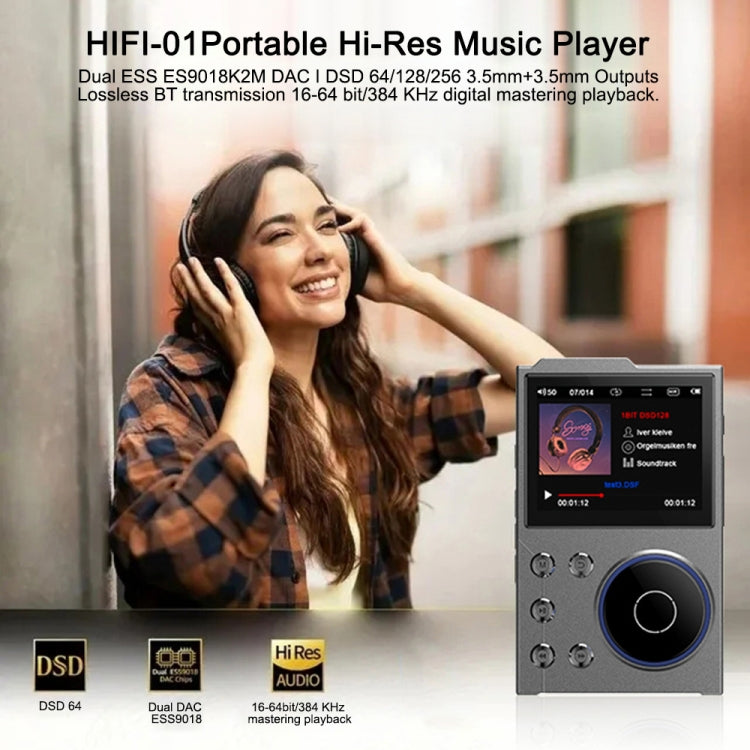Lettore musicale Bluetooth HIFI da 2,4 pollici DSD256 Mastering qualità del suono Walkman, 16GB, 16GB+8GB, 16GB+16GB, 16GB+32GB