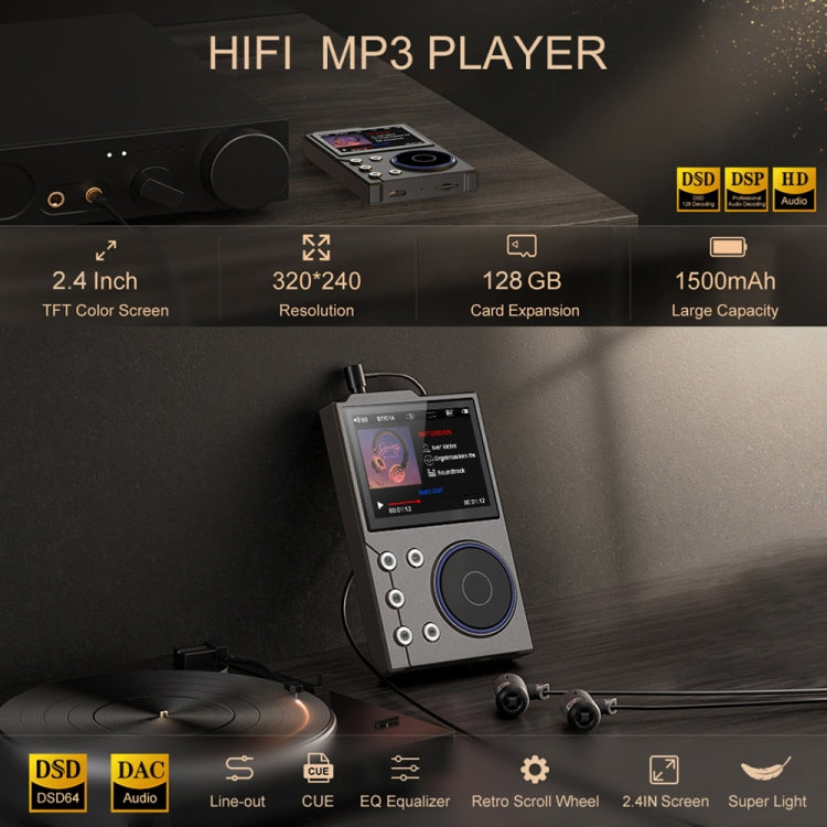 Lettore musicale Bluetooth HIFI da 2,4 pollici DSD256 Mastering qualità del suono Walkman, 16GB, 16GB+8GB, 16GB+16GB, 16GB+32GB