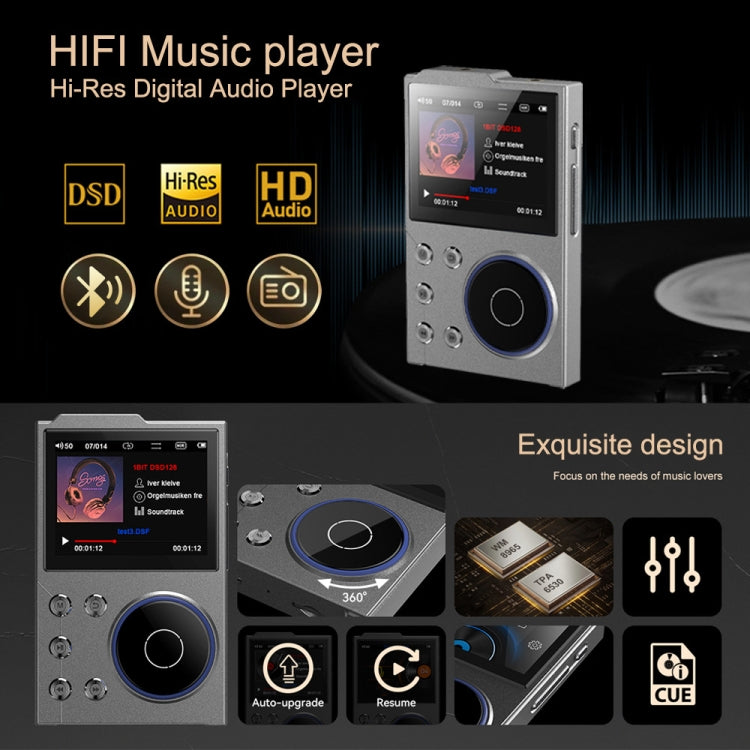 Lettore musicale Bluetooth HIFI da 2,4 pollici DSD256 Mastering qualità del suono Walkman, 16GB, 16GB+8GB, 16GB+16GB, 16GB+32GB