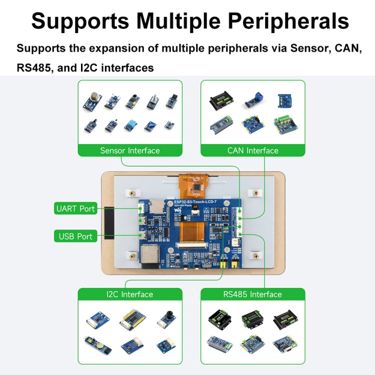 Scheda di sviluppo per display touch Waveshare ESP32-S3 da 7 pollici 800 x 480, 7-Inch