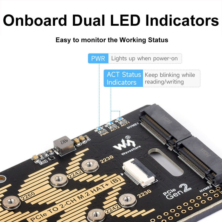 Waveshare per Raspberry Pi 5 PCIe a 2-Ch M.2 Adattatore Tipo B Protocollo NVMe, 27710
