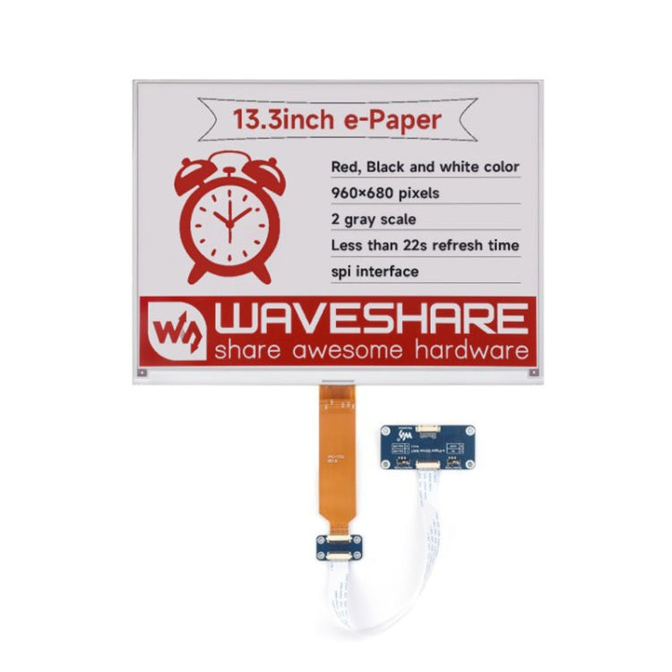 Waveshare 13,3 pollici 960×680 pixel SPI Comunicazione E-Ink Display, Nude Screen Version, Module Version