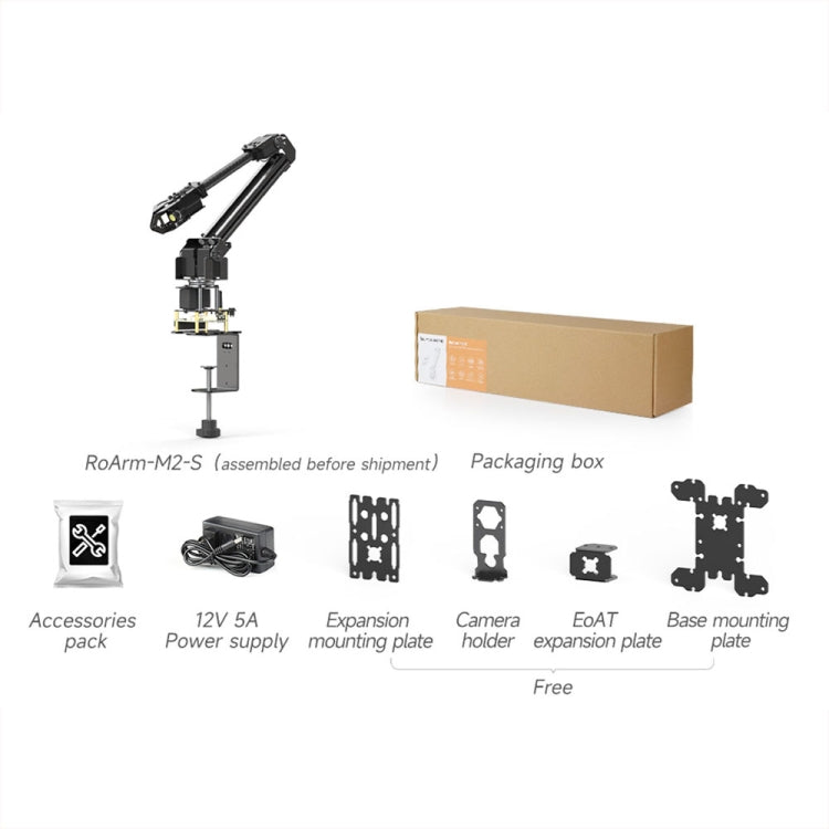 Kit braccio robotico da tavolo Waveshare 25118 RoArm-M2-S, basato su ESP32, 4-DOF, US Plug, UK Plug, EU Plug