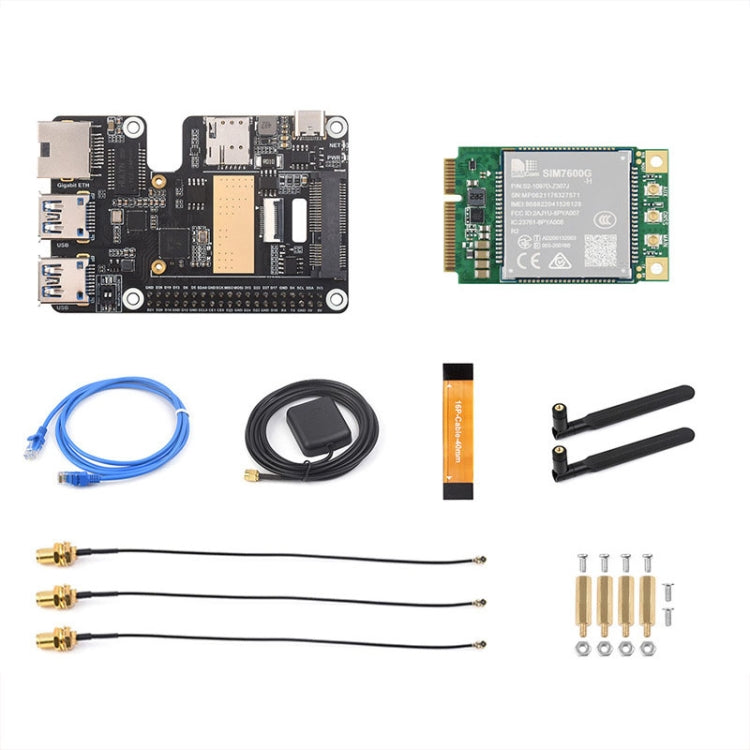 Waveshare per Raspberry Pi 5 PCIe a MiniPCIe / Gigabit Ethernet / USB 3.2 Gen1 HAT, No Accessories, SIM7600G-H, EG25-G