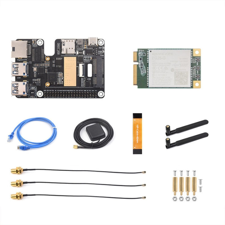 Waveshare per Raspberry Pi 5 PCIe a MiniPCIe / Gigabit Ethernet / USB 3.2 Gen1 HAT, No Accessories, SIM7600G-H, EG25-G