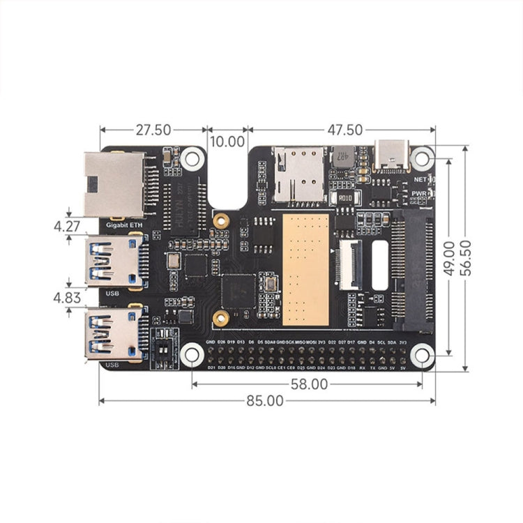 Waveshare per Raspberry Pi 5 PCIe a MiniPCIe / Gigabit Ethernet / USB 3.2 Gen1 HAT, No Accessories, SIM7600G-H, EG25-G